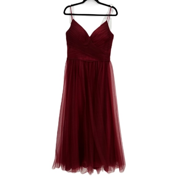 Anthropologie BHLDN Camden Dress Burgundy Red Sweetheart Tulle Dress Bodice 14 - Picture 4 of 16